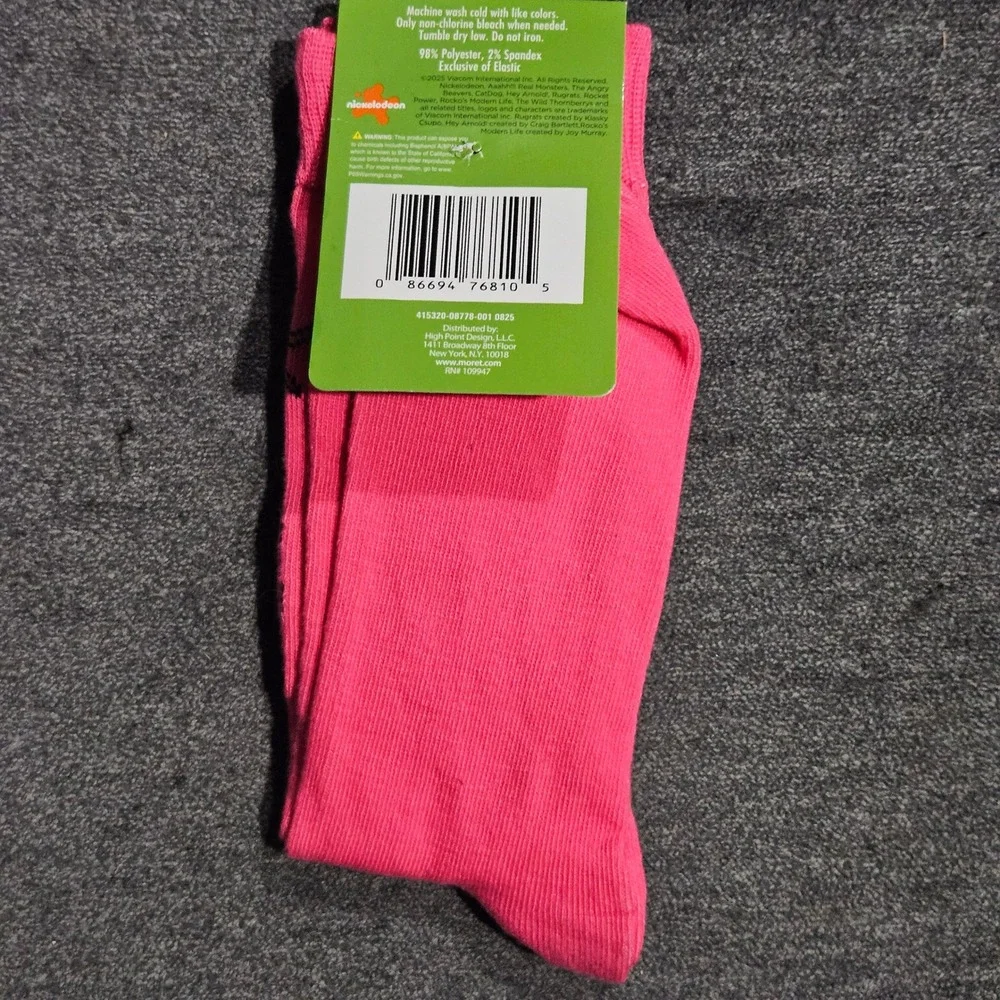 Nickelodeon Rugrats Chuckie Finster Forever Young Pink Crew Socks Size 10-13 NEW